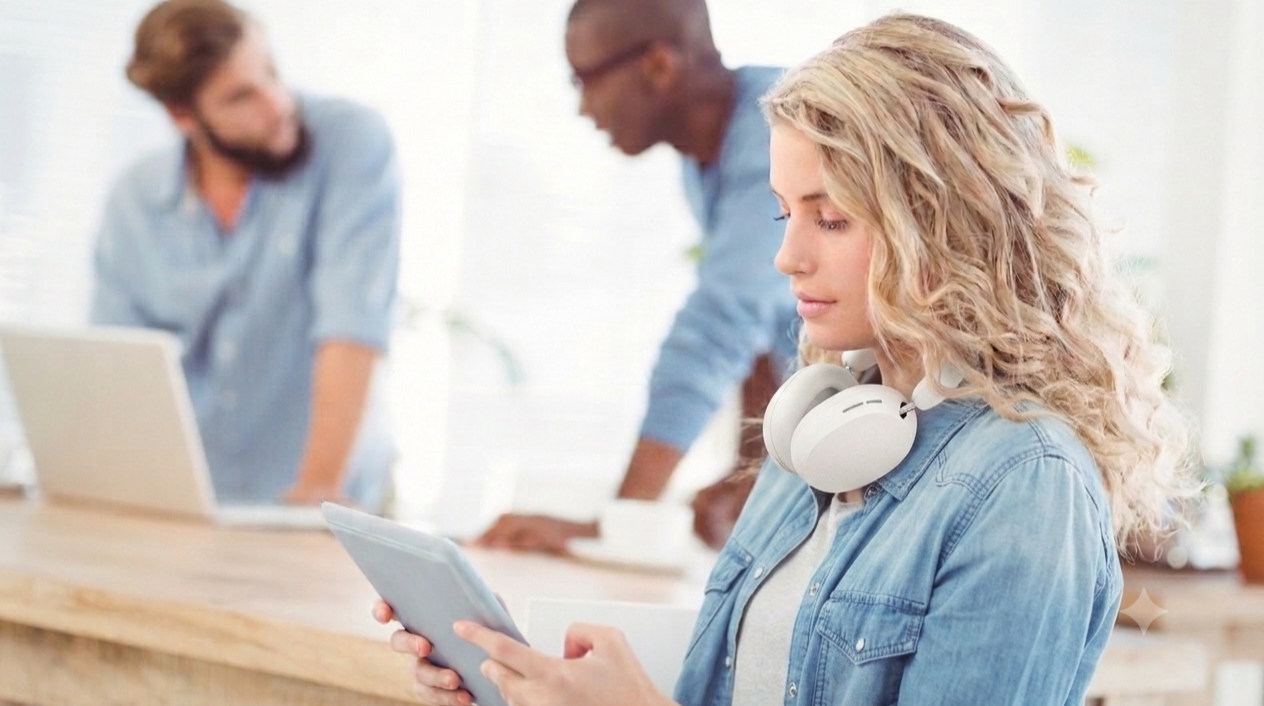 Woman Ipad Headphones 1000x559